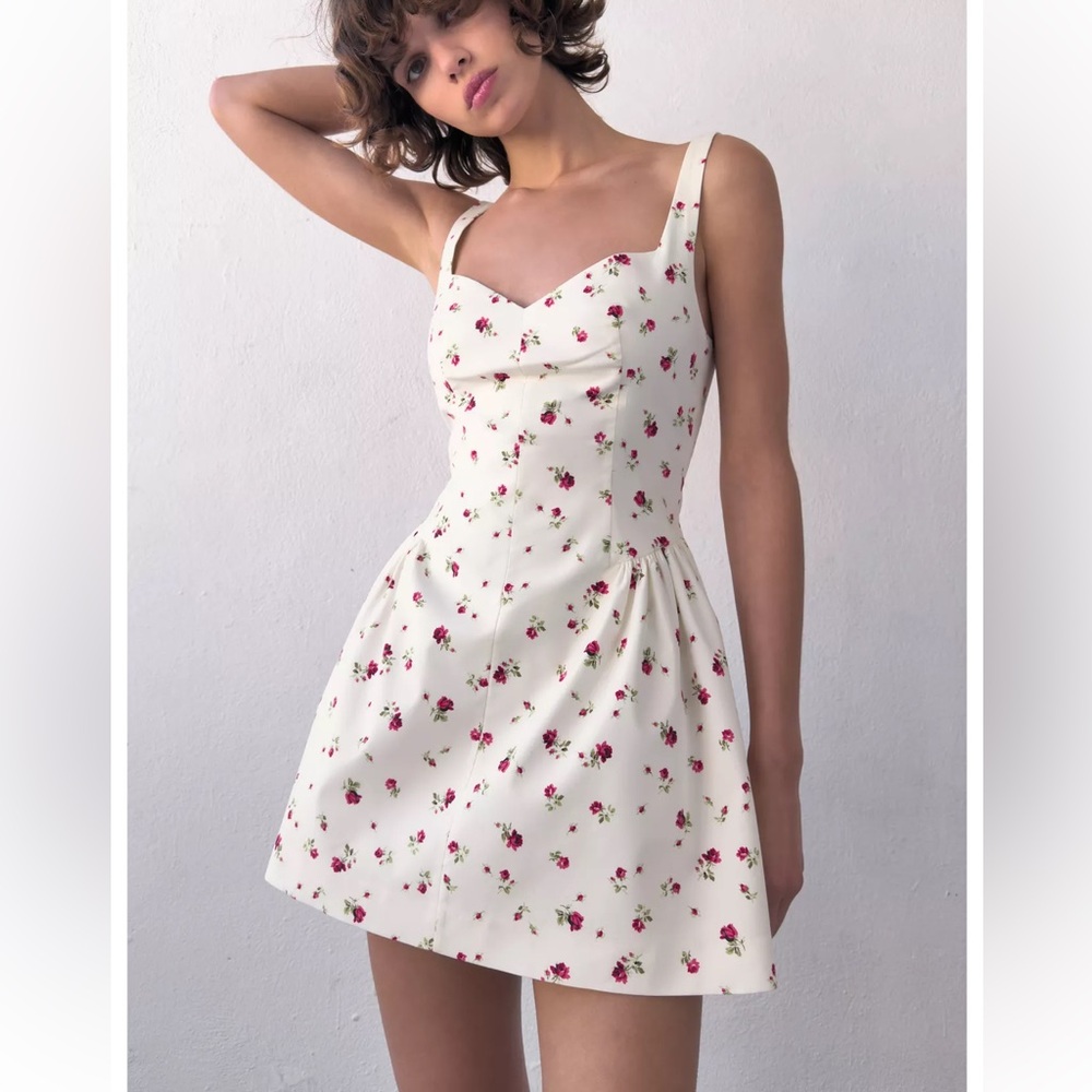 Zara Floral Print Volume Dress NWT Size XS Mini Summer Sundress